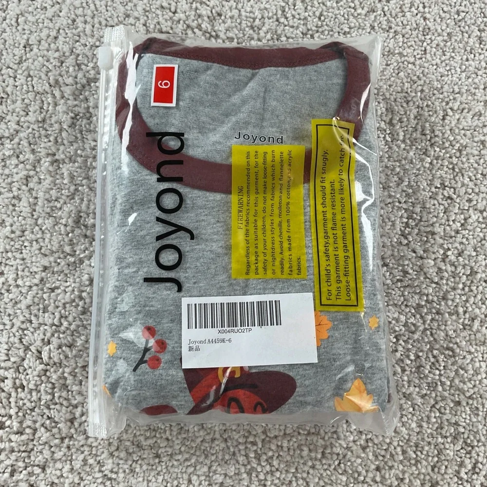 Joyond Kids Thanksgiving Turkey‎ Pajama Set Grey Burgundy 6Year NEW